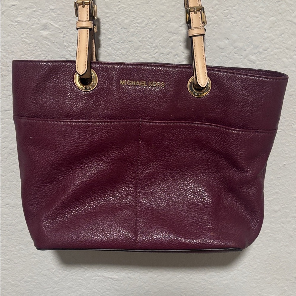 Beautiful Michael Kors Deep Purple Tote with Tan Straps purse